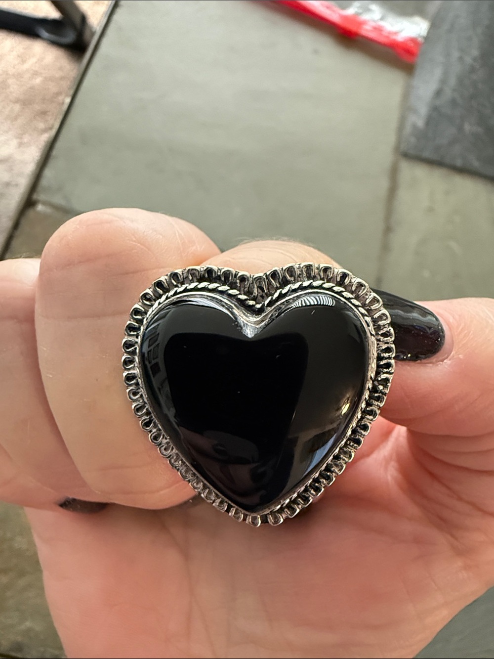Sterling Silver Heart-Shaped Black Onyx Ring - NEW!